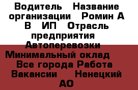 Водитель › Название организации ­ Ромин А.В., ИП › Отрасль предприятия ­ Автоперевозки › Минимальный оклад ­ 1 - Все города Работа » Вакансии   . Ненецкий АО